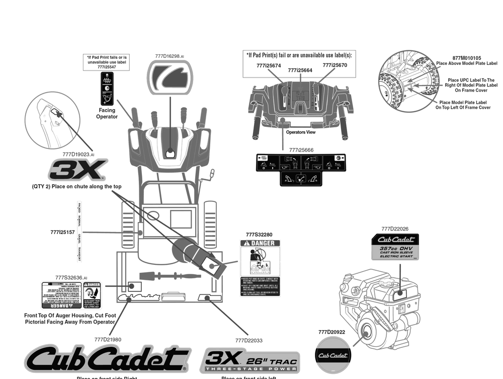 Label Map Diagram and Parts List for 3X26-INCHTRAC (31AH7DVX710)(2017) Cub Cadet Snow Blower